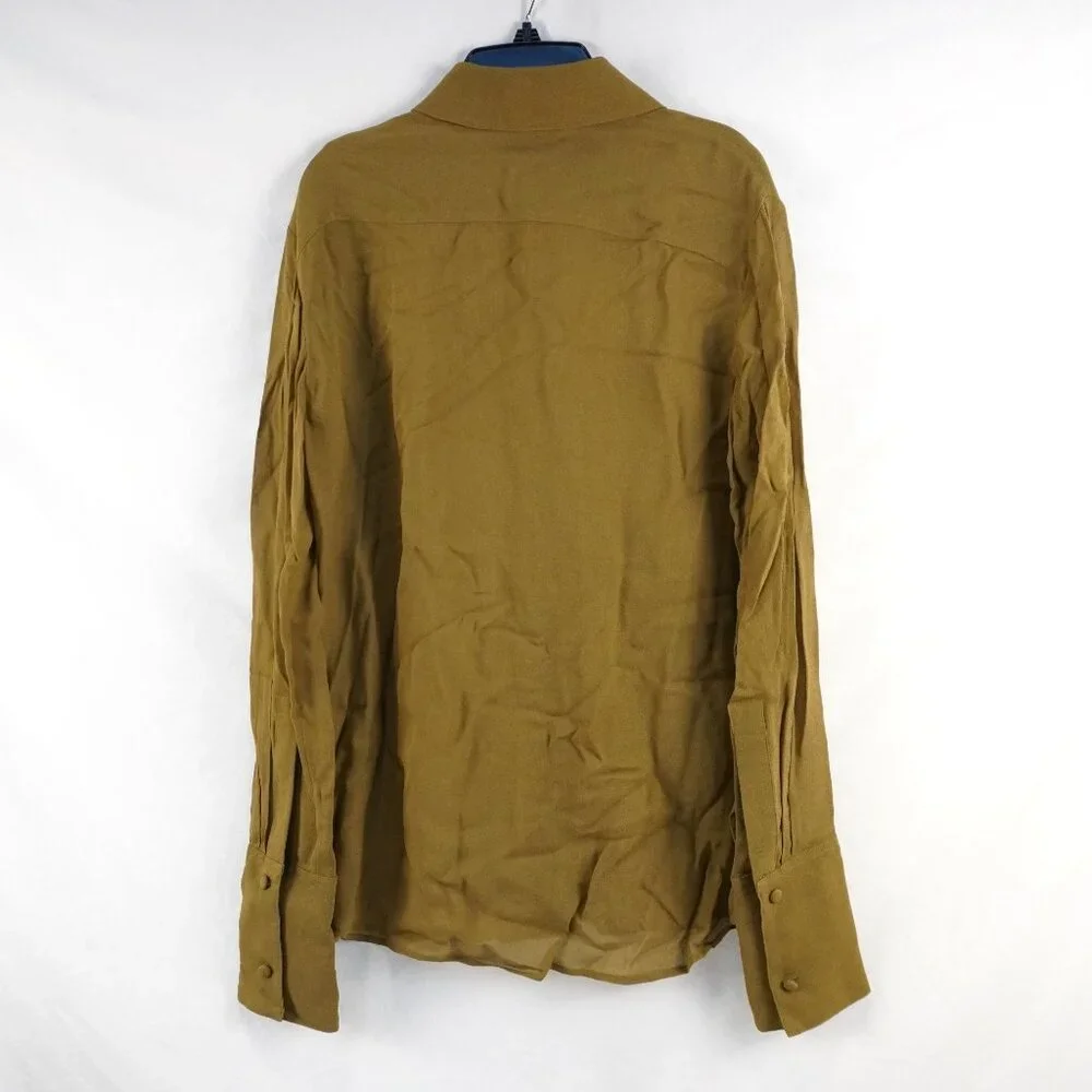Tory Burch Cuffed Button Down Viscose Shirt in Ash Green - Women's Size 6 (NWT)